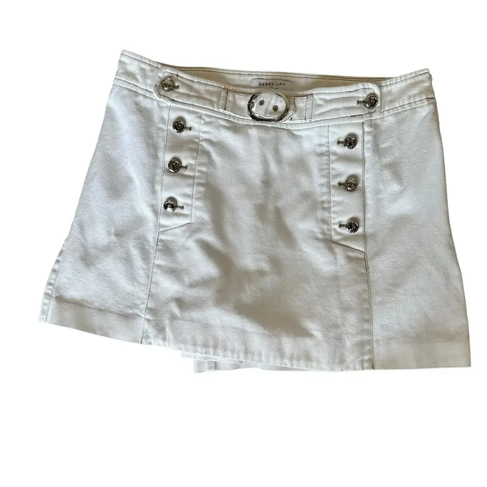 Derek Lam White Denim Skort Short SIZE 10 Nautical Belted Preppy Jean Skirt $260 - Picture 8 of 11